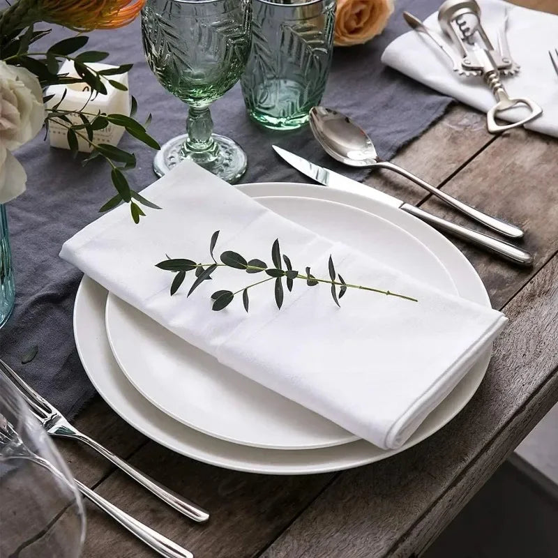 serviettes table polyester blanc imprimé végétal classique maison restaurant 43x43cm pack pièces