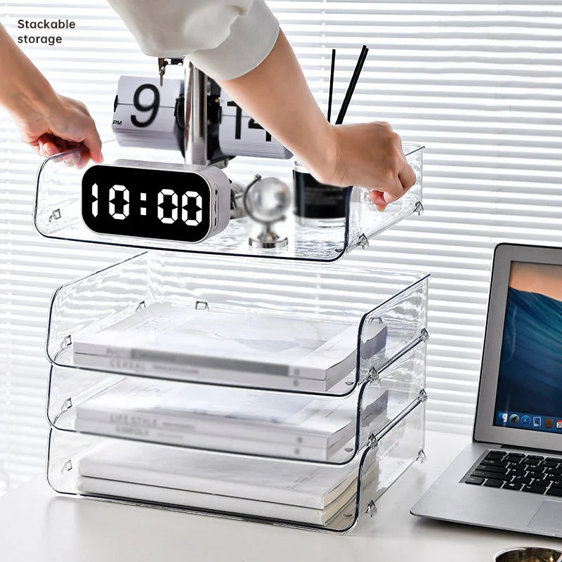 organisateur transparent moderne rangement clips livres stylos calculatrice horloge tasse