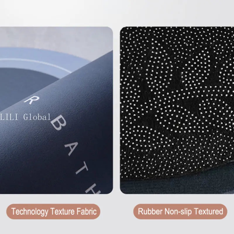 tapis bain moderne ovale motifs pas couleurs bleu marine gris clair rose violet texture