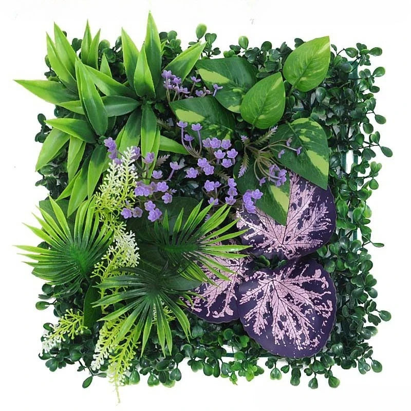 décoration extérieure mur végétal artificiel feuilles fleurs blanches moderne 25x25cm