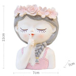 figurines décoratives cartoon fleurs reliefs cheveux stylisés plante succulente verte rose beige