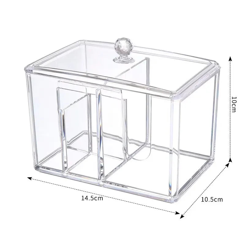 boîte rangement cosmétiques transparente moderne pinceaux crèmes rouges palettes carte crédit minimaliste organisateur