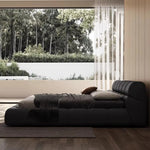 lit double moderne noir simili cuir cadre tête lit chambre coucher maison