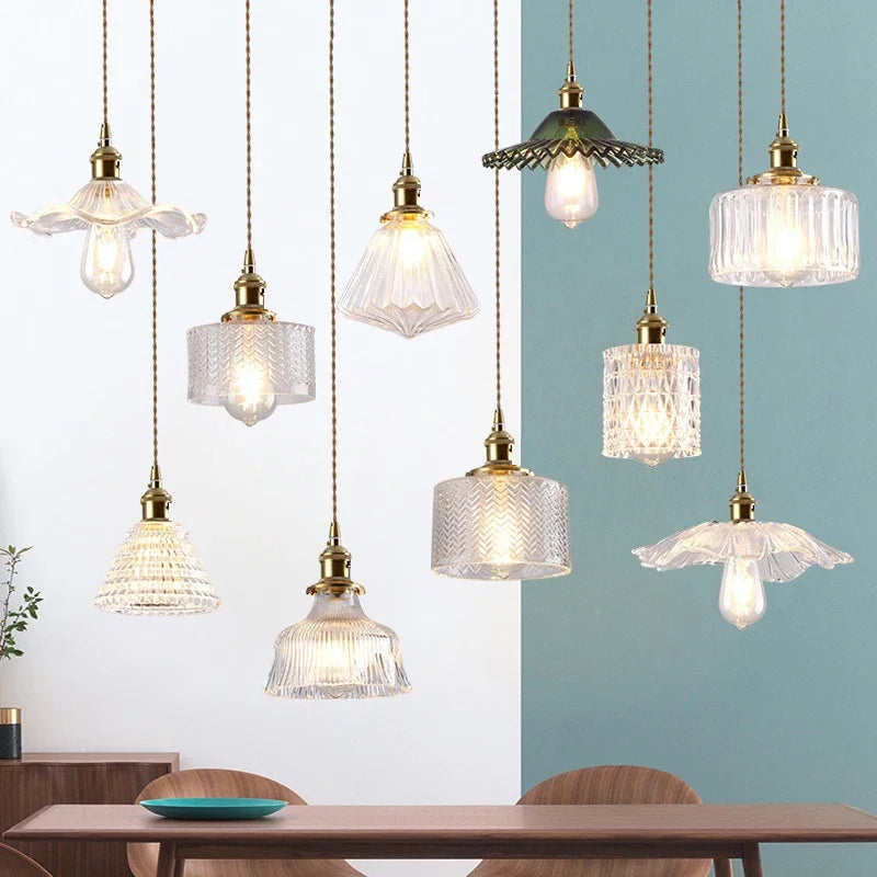 lampe suspendue transparente vintage ampoule E27 câble torsadé motifs géométriques chambre salon étude