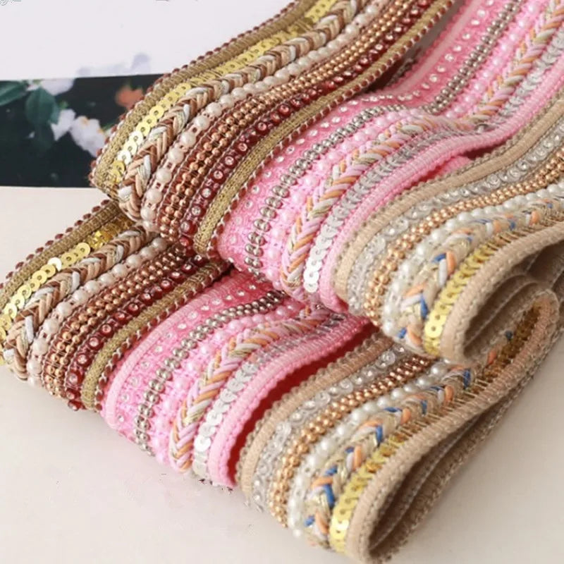 rubans décoratifs dentelle sequins élégants mariage rose doré vert bleu