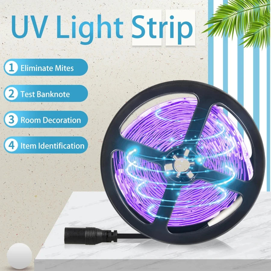 bande lumineuse led uv 12v 5m spirale violet moderne cosmétiques billets linge pierres