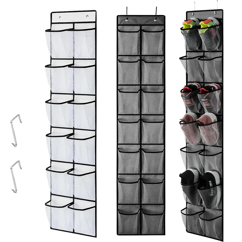 rangement suspendu chaussures noir transparent maille moderne crochets sacs organizer porte