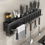 organisateur mural cuisine gris couteaux baguettes serviettes rangement multifonctionnel moderne minimaliste