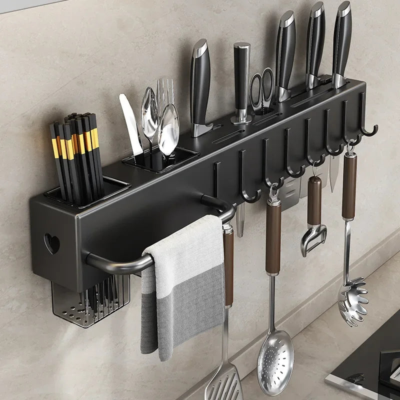 organisateur mural cuisine gris couteaux baguettes serviettes rangement multifonctionnel moderne minimaliste