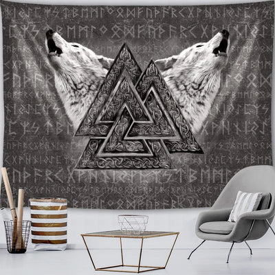 Grande tapisserie murale en tissu style Viking Boho avec motifs champignons mystiques