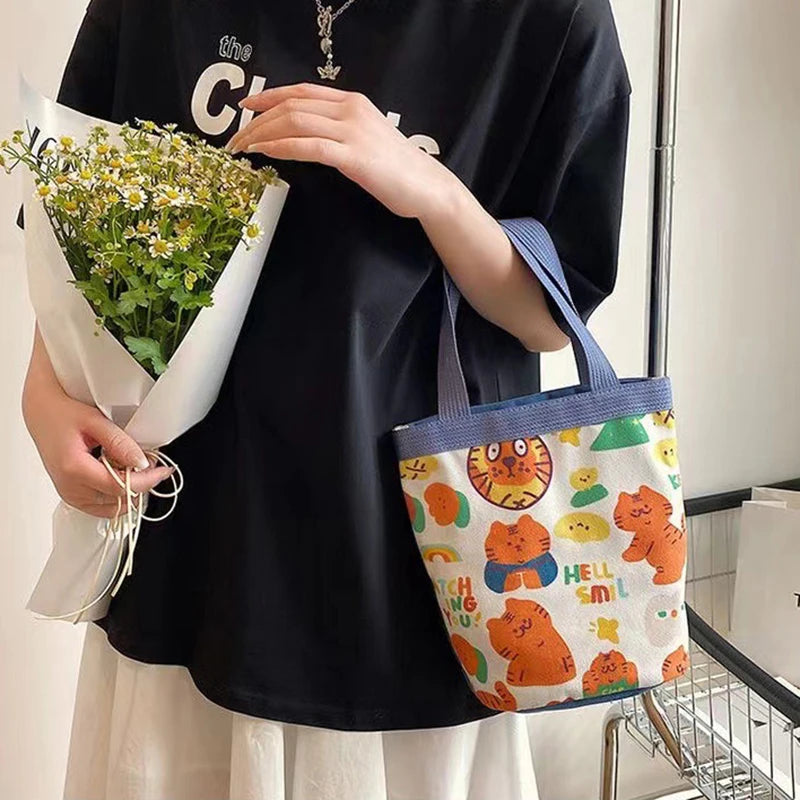 sac main tissu poignées détachables motif dessins animés blanc moderne opacité portable