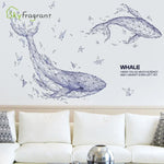 autocollant mural moderne baleine bleu gris blanc géométrique triangulaire salon chambre 60x90cm