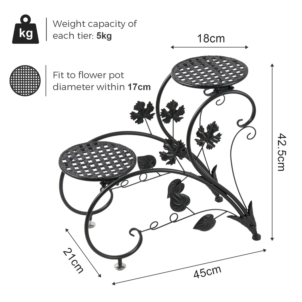 meuble plante métal noir niveaux feuilles stylisées art nouveau pots blancs arrosoir bleu balcon