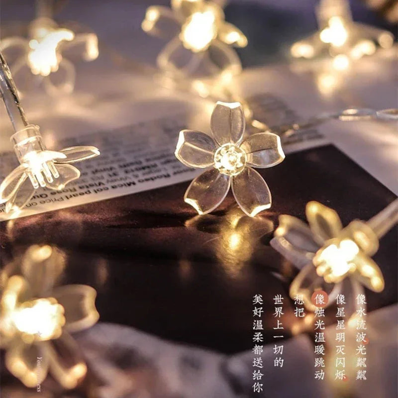 guirlande lumineuse fleurs célestes auto batterie blanc doré féerique intérieur 10m 80leds