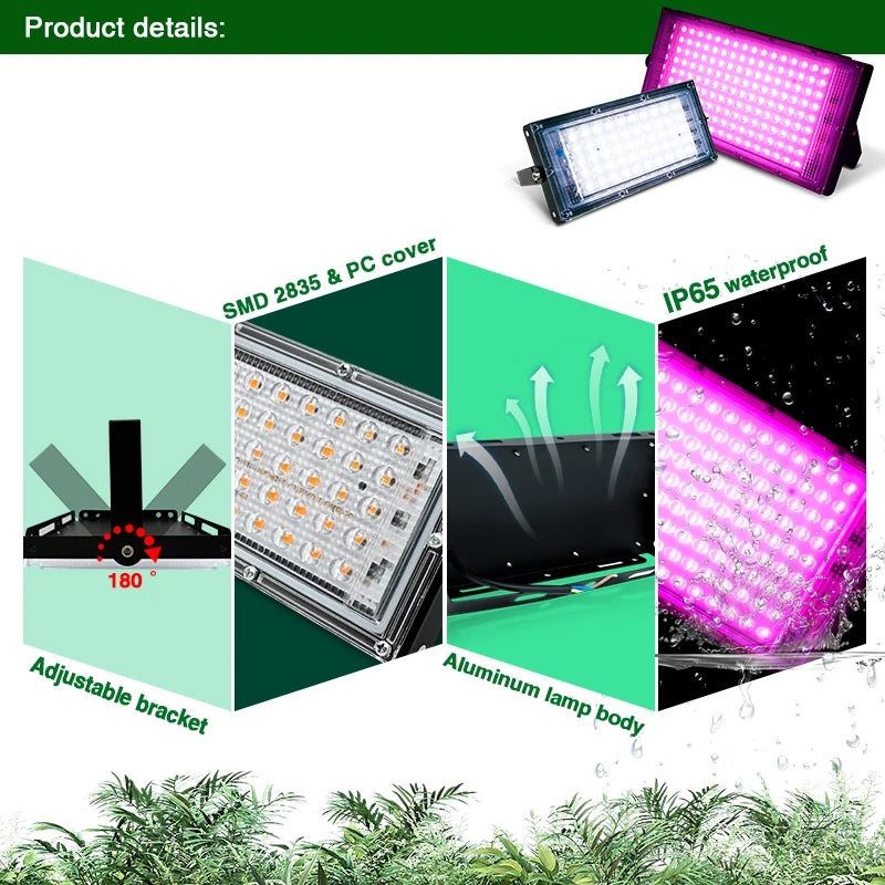 lampe led full spectrum 50w 100w noir blanc rose moderne clips cabled interrupteur grow