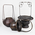 paniers vases bambou tissage floral arrangement marron artisanal rustique salon jardin anneaux métalliques