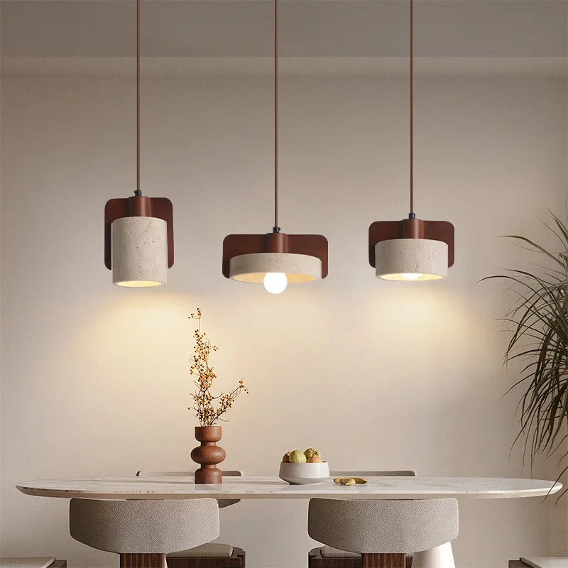 Suspension lumineuse pierre jaune travertin bois marron moderne minimaliste 2000 82000 lumens