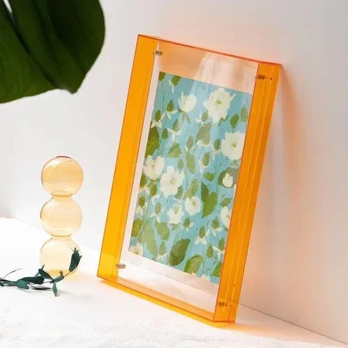 cadre photo transparent moderne vert bleu orange jaune bordures colorées minimaliste