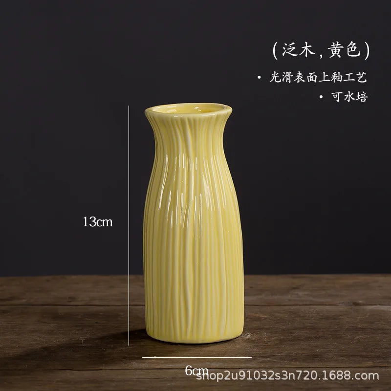 vases céramique moderne rayures horizontales orange blanc rose jaune vert clair