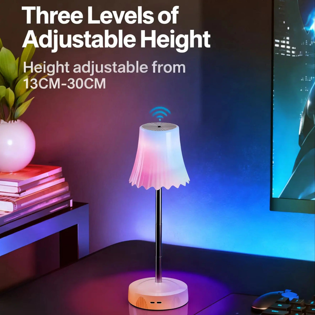 lampe chevet rechargeable led rgb plissée moderne abat jour opaque rose blanche verte