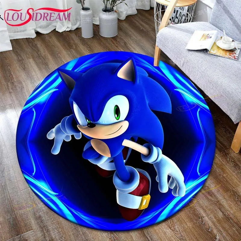 tapis rond sonic dessin animé bleu blanc rouge jaune noir cartoon 100cm 120cm 140cm