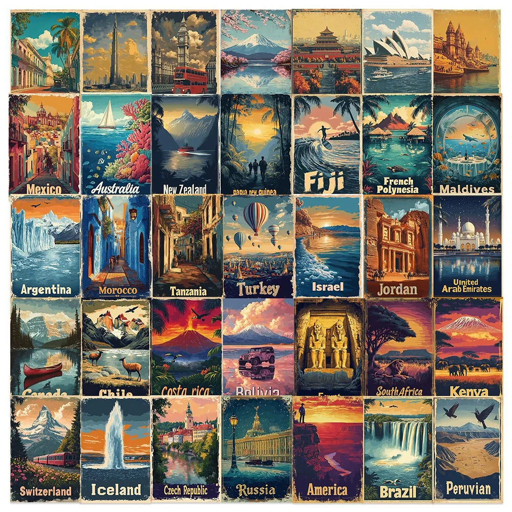 cartes postales vintage paysages monuments nature coucher soleil animaux multicolores collection décoration diys stickers