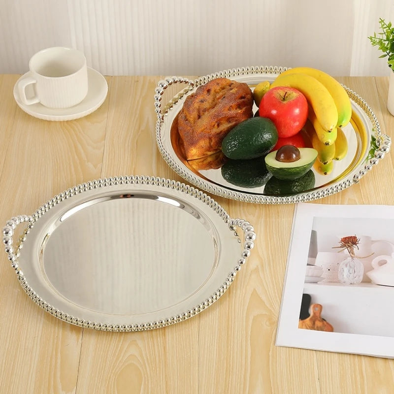 plateau service moderne argenté bord décoratif fruits salle manger silver simple élégant table transparent