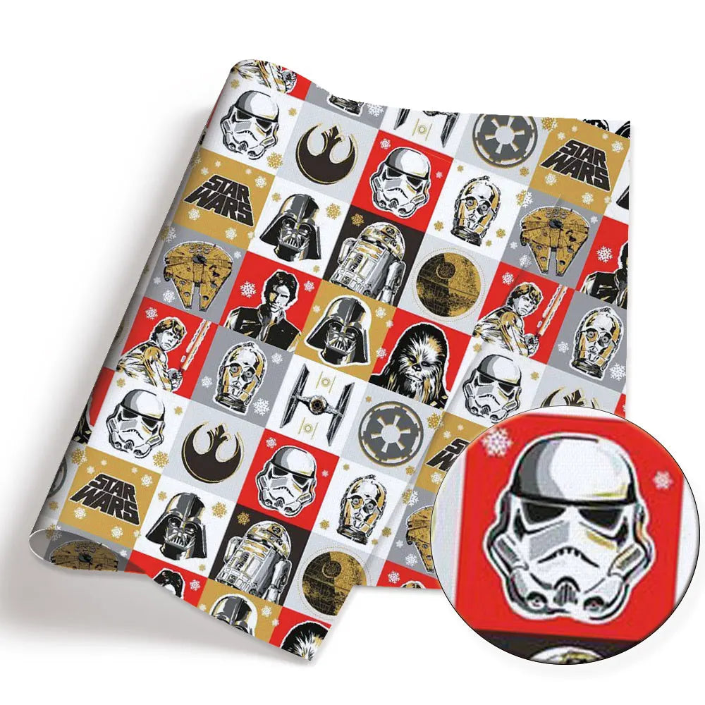 papier cadeau star wars motif stormtrooper darth vader r2d2 noir rouge gris or