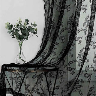 Rideau transparent en dentelle florale noire pour salon et chambre - Décoration fenêtre romantique