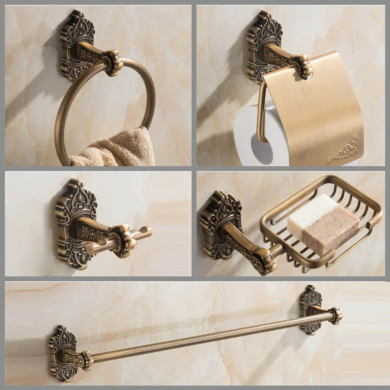 porte serviettes bronze ornements floraux porte savon porte papier classique serviette beige papier blanc