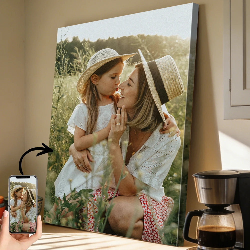 toile photo personnalisée cadre bois décoration murale moderne minimaliste cadeau famille image privée