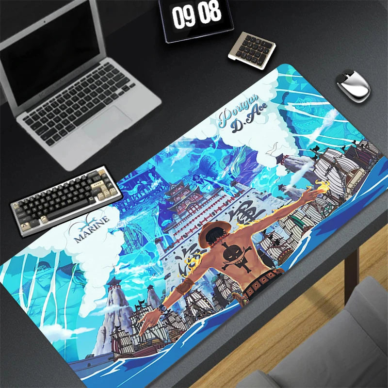 tapis souris animé personnages illustration bleu rouge manga ace marine