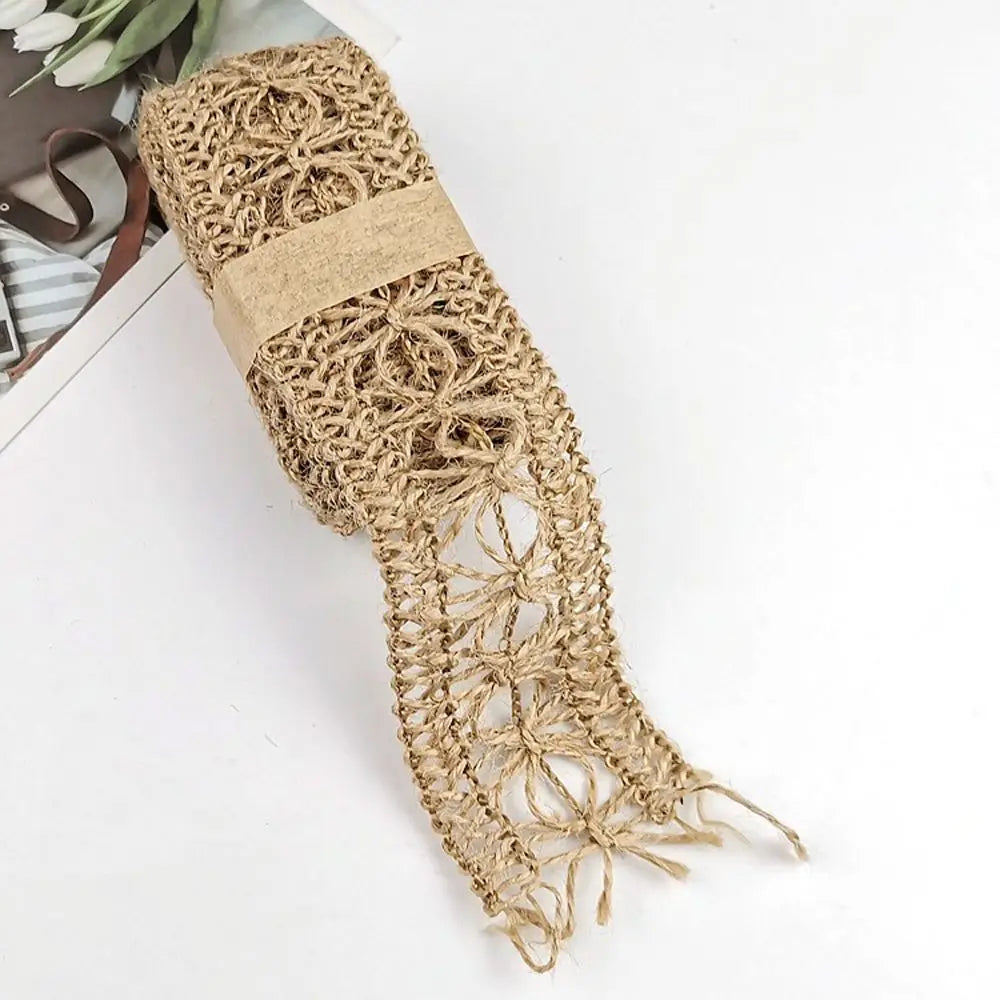 ruban jute beige motif géométrique rustique double face emballage cadeau decoration maison