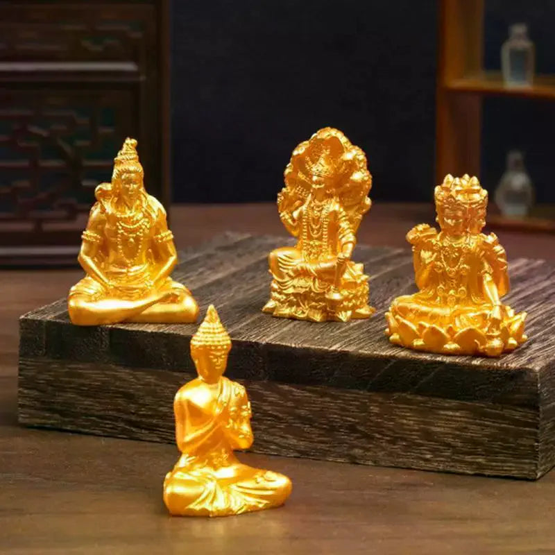 statues bouddha or art asiatique décoratives base bois motifs sculptés