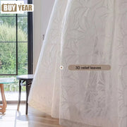 rideau blanc feuilles relief translucide élégant chambre salon plissé fixe crochet