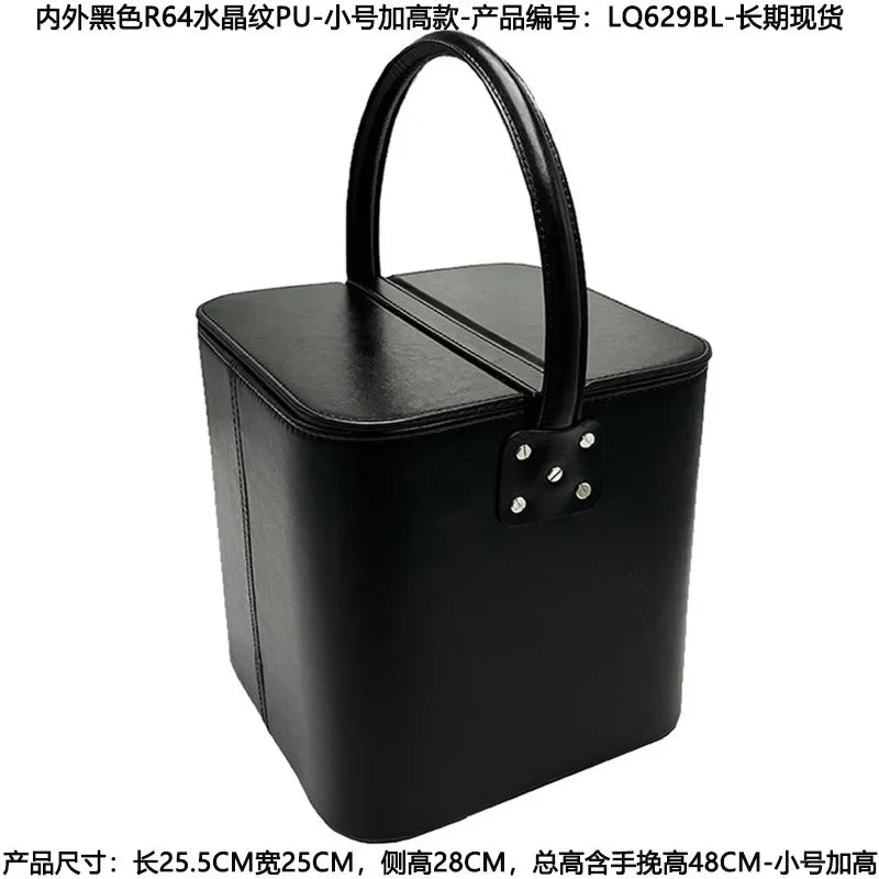 boîte maquillage simili cuir rouge marron noir bleu classique poignée portable organisateur utilitaire