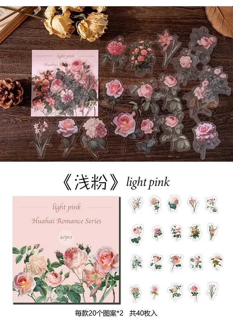 autocollants fleurs séchées multicolores vintage 40 pièces scrapbooking décoration semi transparentes