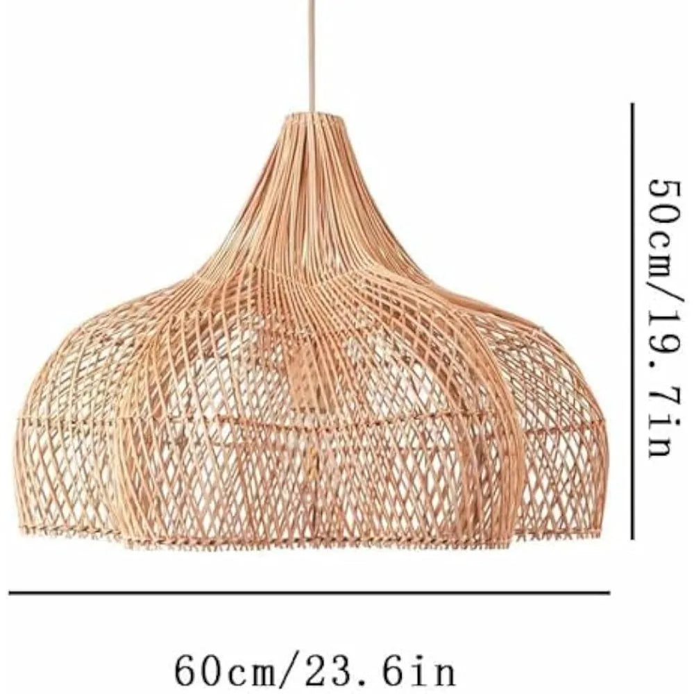 lampe suspendue rotin tissage naturel beige moderne rustique chaîne métallique câble électrique 60cm 3000k