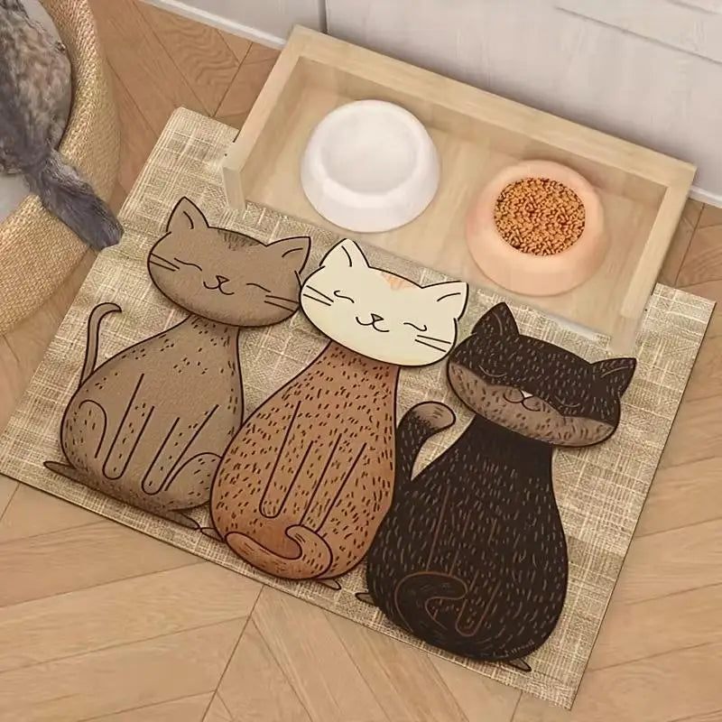 tapis antidérapant imperméable dessin animé chats couleurs variées toile jute cartoon assiettes alimentation chats