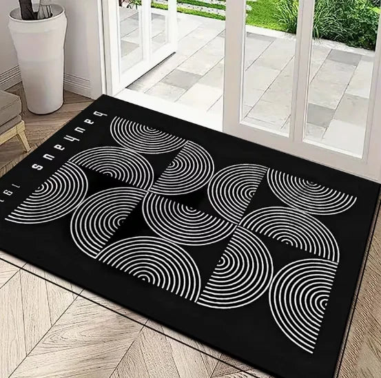 tapis moderne gris noir blanc motifs géométriques polyester salon chambre simple aubusson rectangle