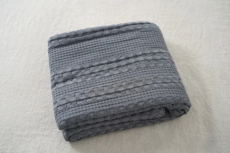 couverture coton points solide été portable maison pique nique voyage militaire blanc gris beige
