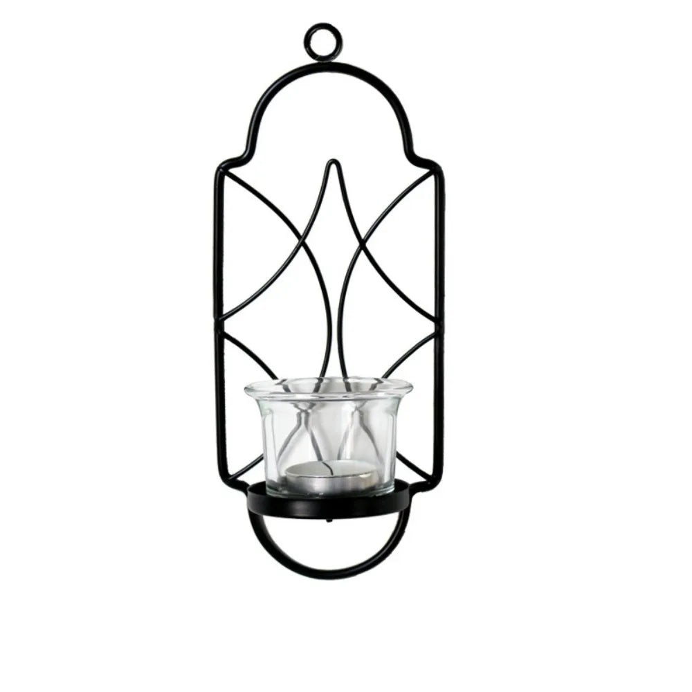 bougeoir mural moderne élégant noir or motif géométrique ajouré verre transparent bougie support verre