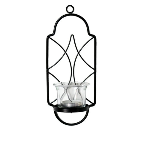 bougeoir mural moderne élégant noir or motif géométrique ajouré verre transparent bougie support verre