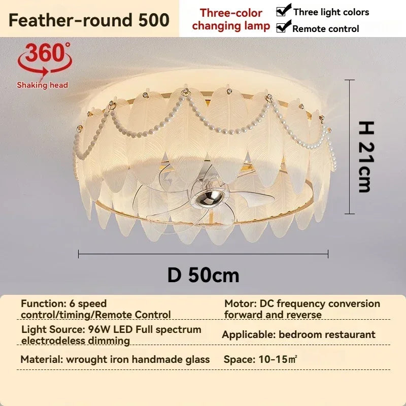 ventilateur classique feuilles lumière led télécommande blanc doré certification ul