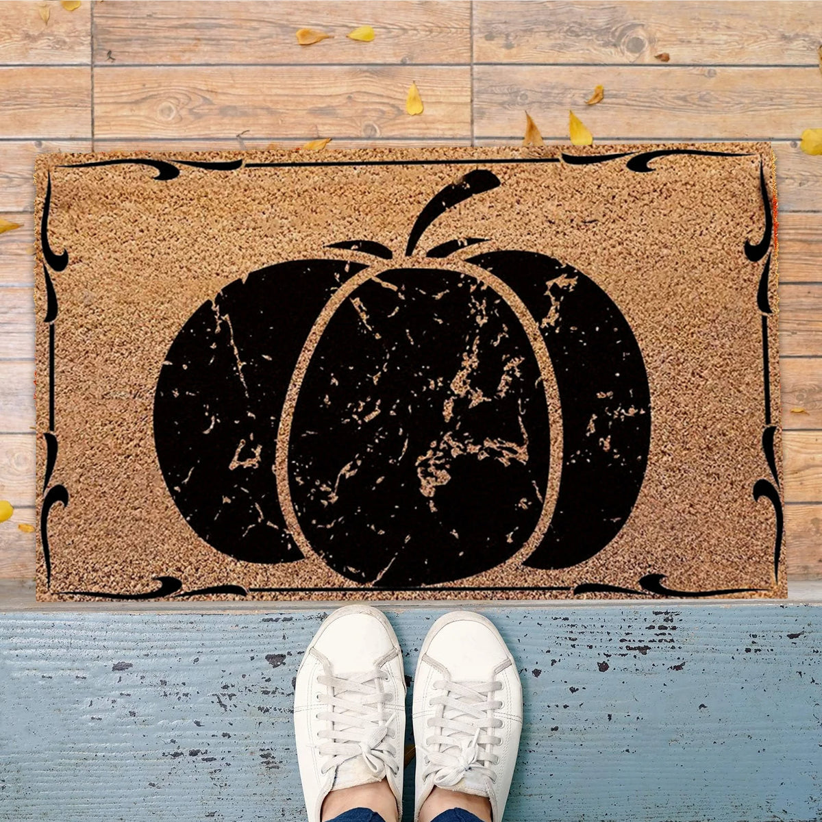 tapis d'entrée citrouille marron noir antidérapant adhésif anti bactéries résistant extérieur moderne minimaliste