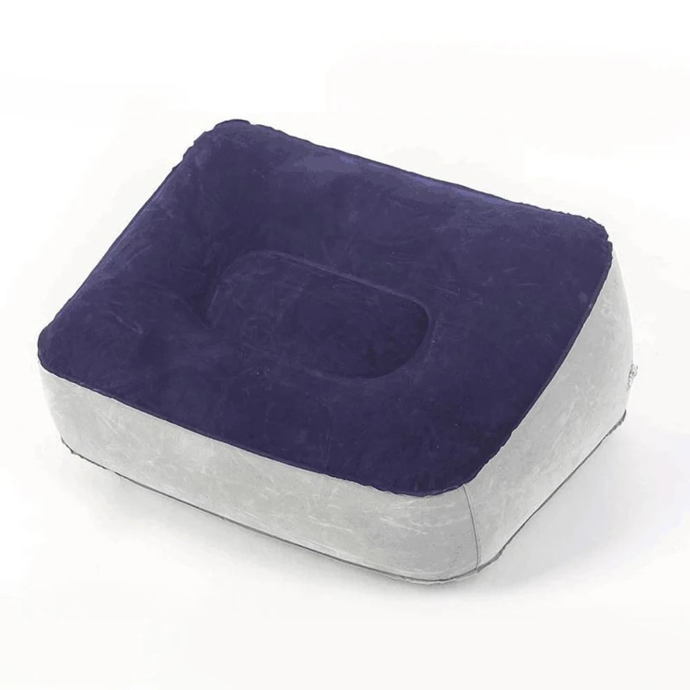 coussin gonflable velours violet gris relaxation voyage confortable jambes repos pieds maison