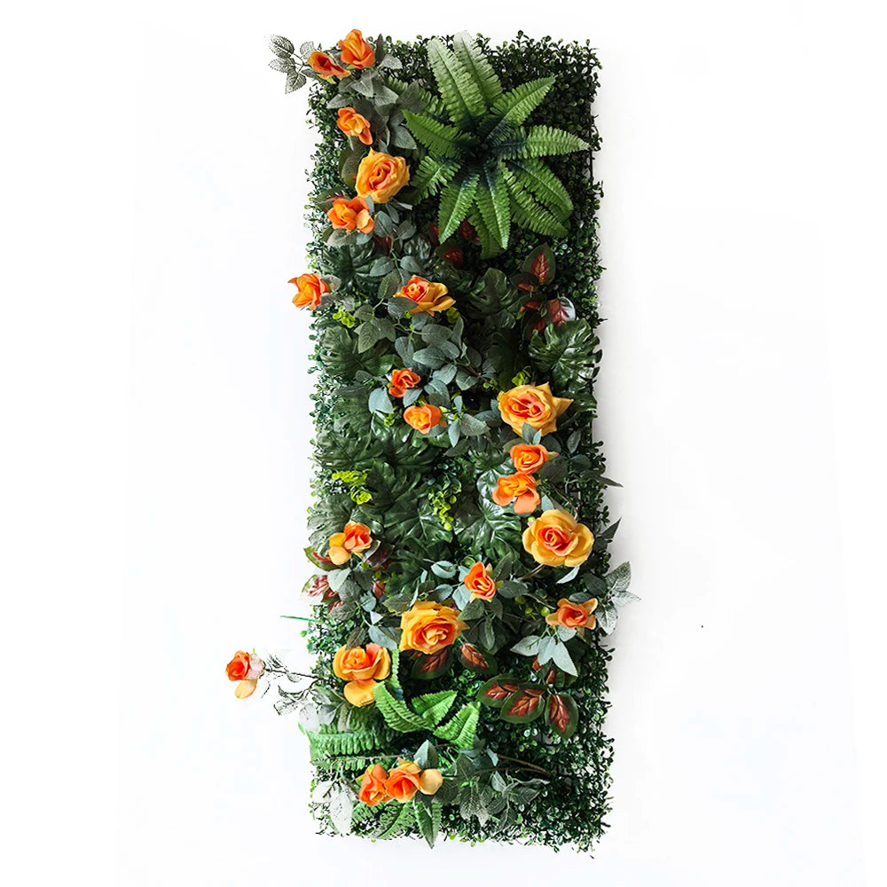 panneau végétal artificiel fleurs roses feuilles vertes décoration murale jardin mariage extérieur intérieur moderne