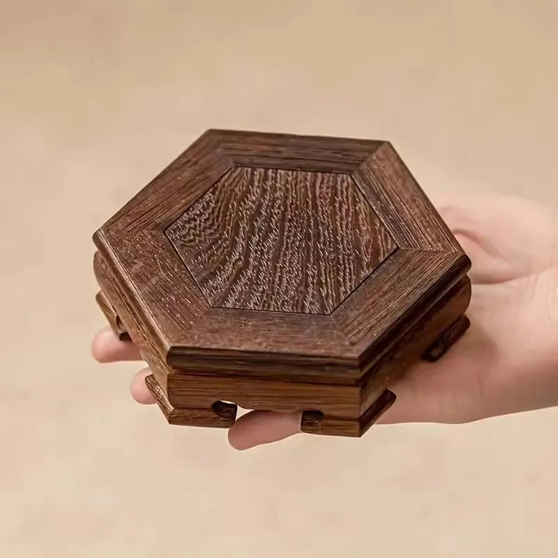 supports décoratifs bois marron rustiques hexagonaux vases figurines intérieur