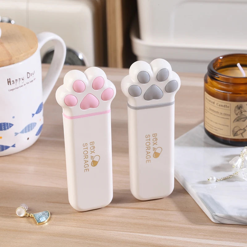 boîte rangement blanc rose gris pattes chat moderne compartiments médicaments bijoux portable petite taille