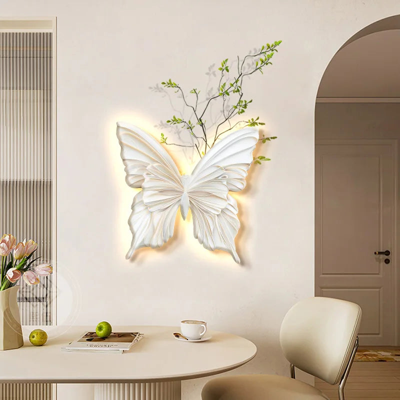 applique murale moderne papillon blanc feuilles vertes éclairage led chambre salon déco nordique